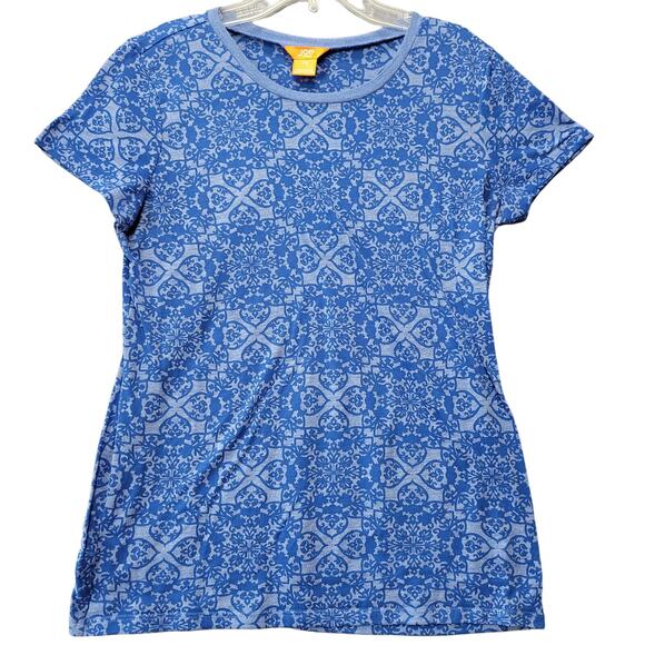 Joe Fresh Blue Floral Shirt Short Sleeves Round Neck Casual Tee Top Women Size L - Picture 1 of 8